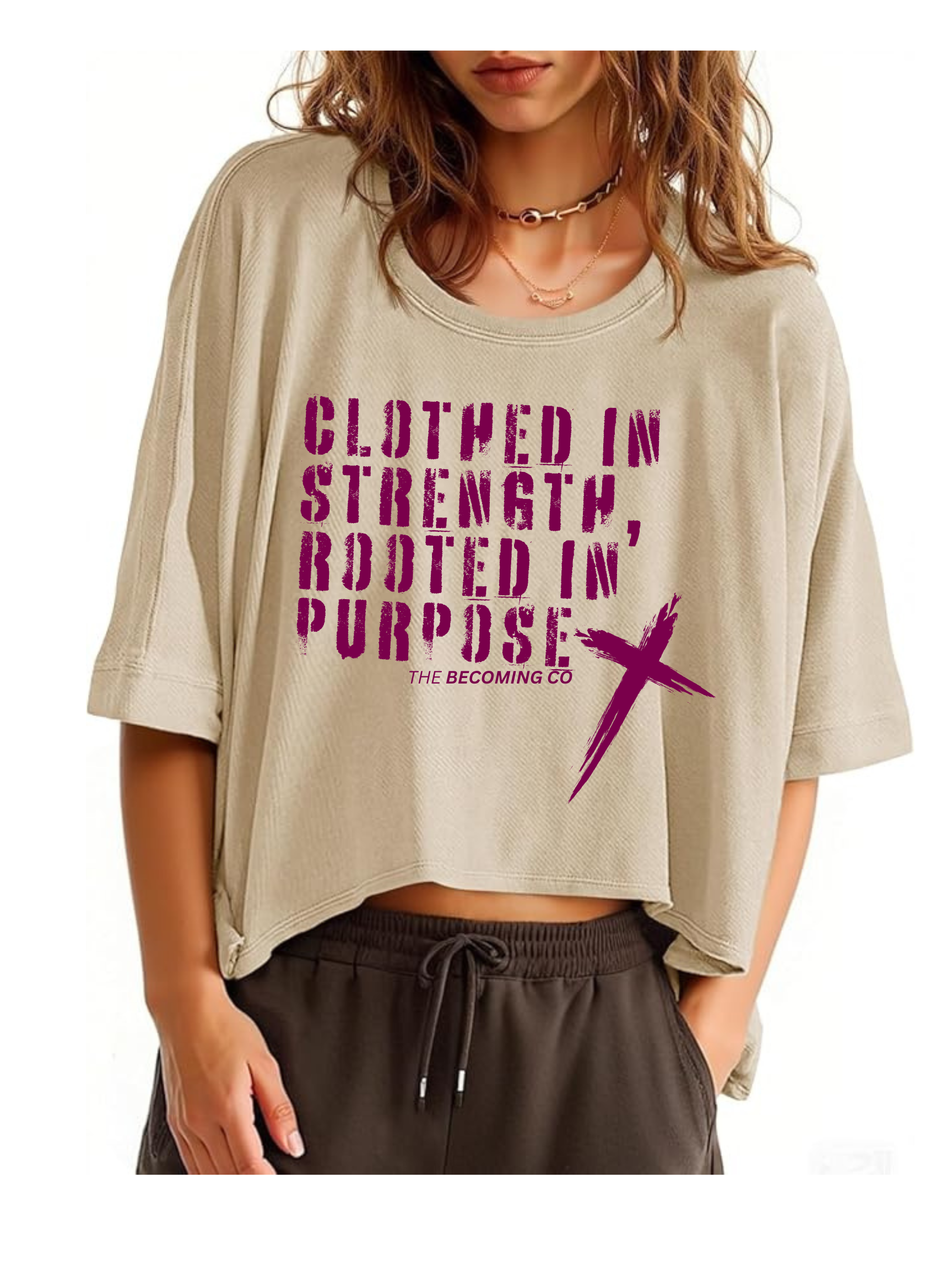 Clothed in Strength, Rooted in Purpose – Oversized Crop Tee